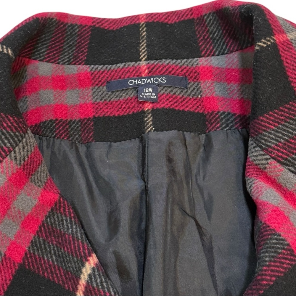 Chadwicks 90s Red & Black Plaid Checkered Wool Rayon Blend Coat - Picture 5 of 8